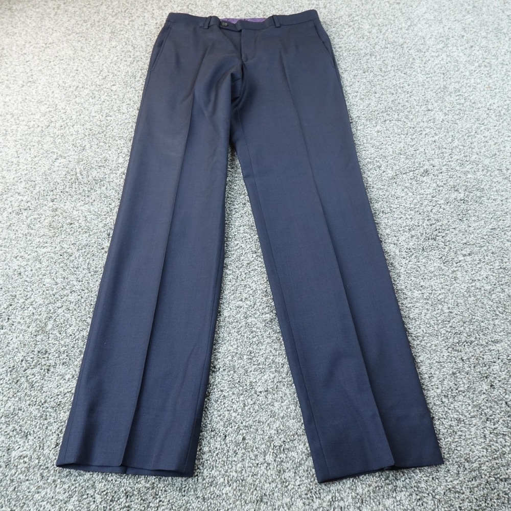 Ted Baker Pants Mens 31X32 Blue Wool Chino Dress Slacks Trouser Flat Front Work